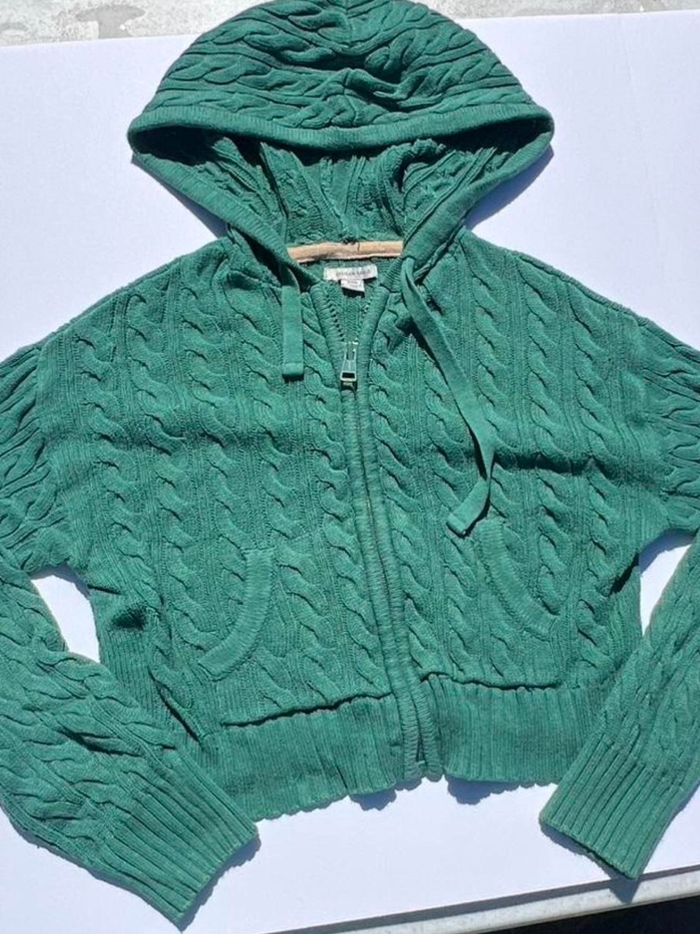 American Eagle Outfitters Green Cable-Knit Zip up Hoodie